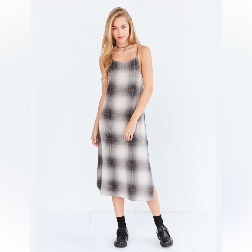 Silence + Noise Monochrome Plaid Midi Dress